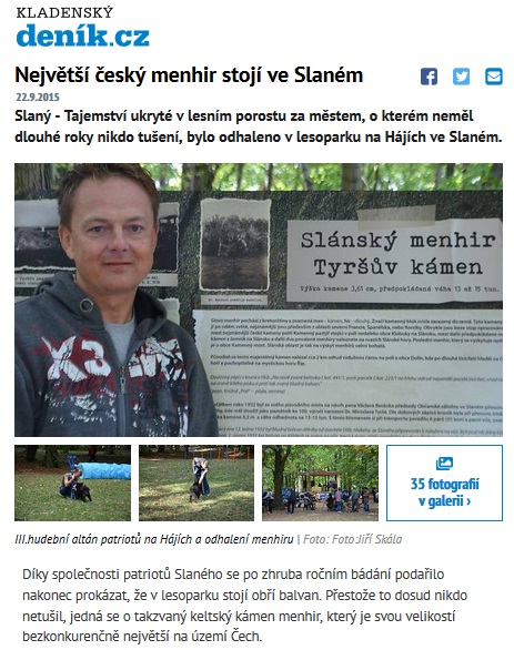 Printscreen Deník.cz - Slánský menhir od Dolína