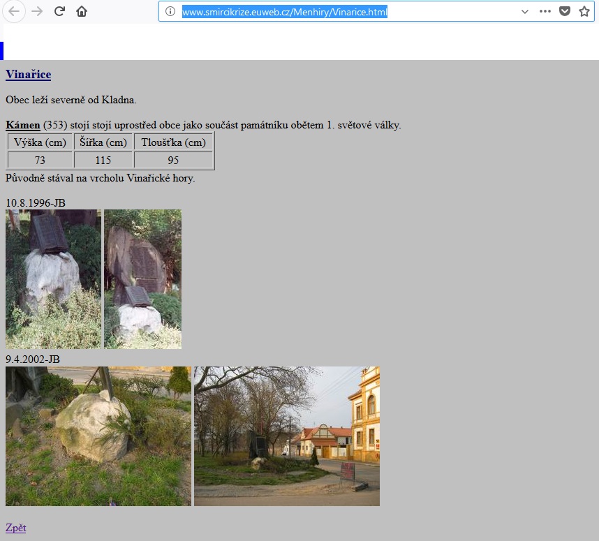 Menhir z Vinařické hory - printscreen stránky Smircikrize.cz 