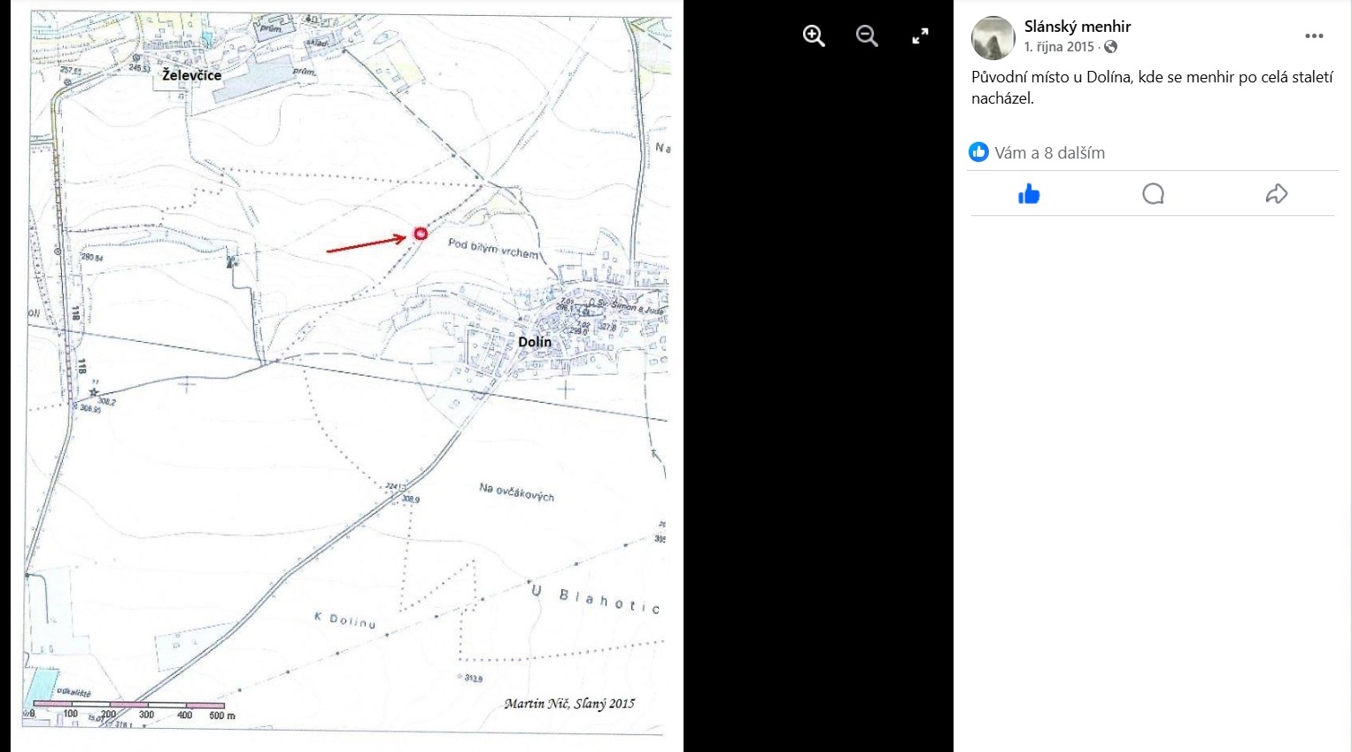 Printscreen - umístění menhiru u Dolína z FCB https://www.facebook.com/profile.php?id=100066522877862
